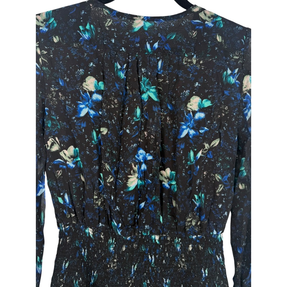 NWT Anthropologie Ruched Floral Mini Dress Black Blue Size XS Fairy Feminine - Picture 8 of 15
